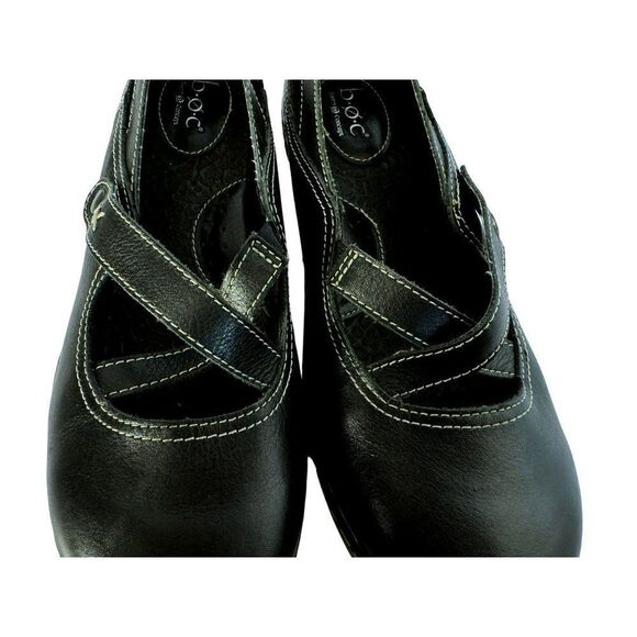 b.o.c. Born Concept 8M Black Leather Round Toe Cross-Over Front Slip-On Shoes - Picture 3 of 9